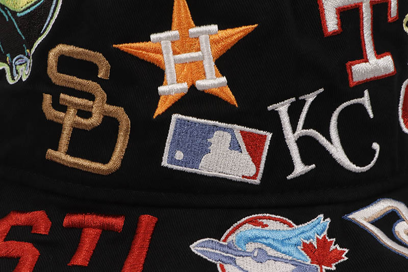 NEW ERA TEAM LOGO ALLOVER MLB COOPERSTOWN BUCKET HAT (BLACK) 14109616