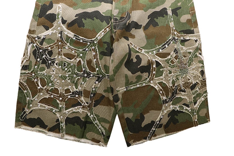 KLOUD9 SPIDER RHINESTONE CAMO SHORTS (S26130:WOODLAND CAMO)