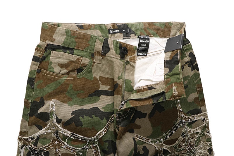 KLOUD9 SPIDER RHINESTONE CAMO SHORTS (S26130:WOODLAND CAMO)