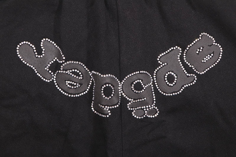 SP5DER BLACK RHINESTONE OG LOGO V2 SWEAT SHORTS