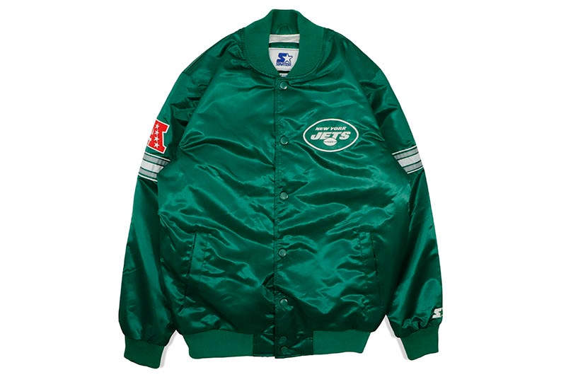 STARTER NEW YORK JETS VARSITY SATIN FULL-SNAP JACKET (LS200167-JET:GREEN)