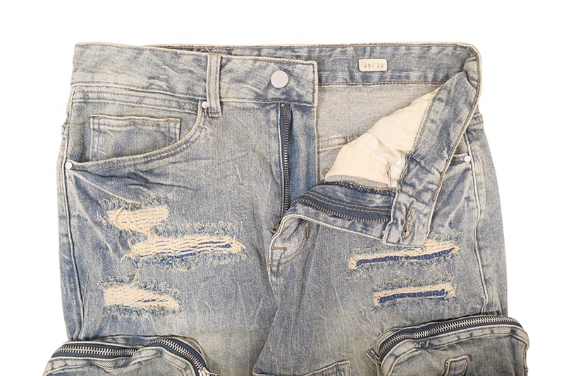 FIRST ROW ダメージ加工カーゴパンツ FIRST ROW WASHED MULTI CARGO DENIM Y2K PANTS (FRD3120:MEDIUM STONE