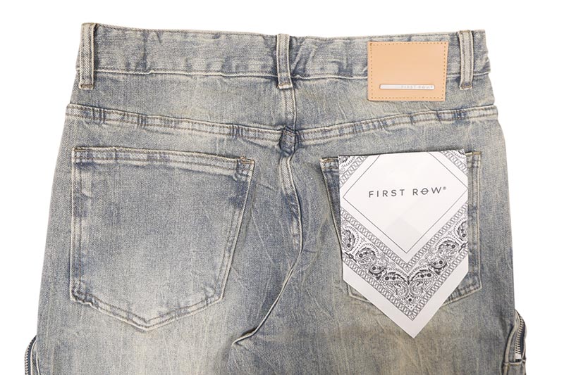 FIRST ROW WASHED MULTI CARGO DENIM Y2K PANTS (FRD3120:MEDIUM STONE