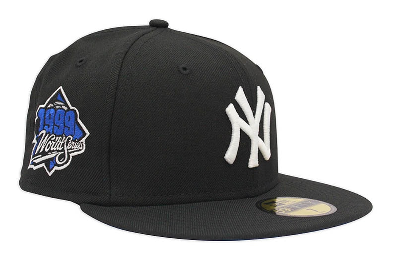 NEW ERA NEW YORK YANKEES 59FIFTY FITTED CAP (1999 WORLD SERIES CUSTOM SIDE PATCH/BLUE UNDER VISOR/BLACK)