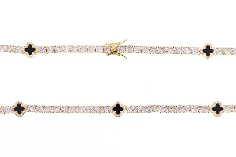 KD JEWELRY FOUR-LEAF CLOVER TENNIS CHAIN NECKLACE (KDJ051) (GOLD)