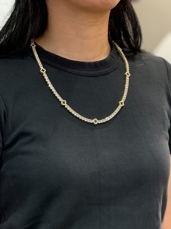 KD JEWELRY FOUR-LEAF CLOVER TENNIS CHAIN NECKLACE (KDJ051) (GOLD