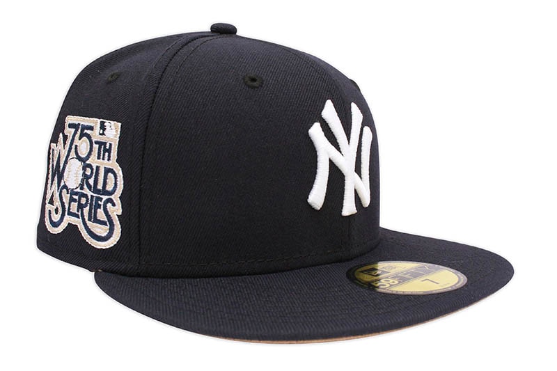 NEW ERA NEW YORK YANKEES 59FIFTY FITTED CAP (75th WORLD SERIES CUSTOM SIDE PATCH/KHAKI UNDER VISOR/NAVY)