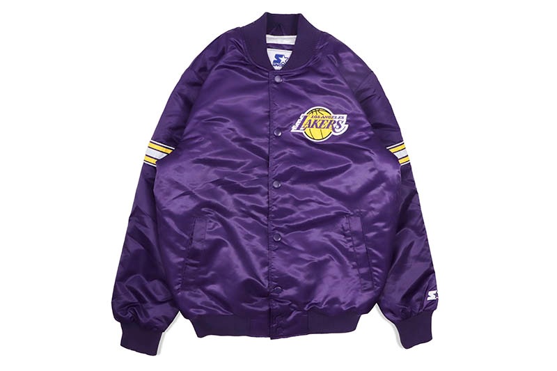 STARTER LOS ANGELES LAKERS VARSITY SATIN FULL-SNAP JACKET (LS230167-LLK:PURPLE)