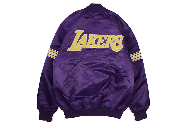 STARTER LOS ANGELES LAKERS VARSITY SATIN FULL-SNAP JACKET