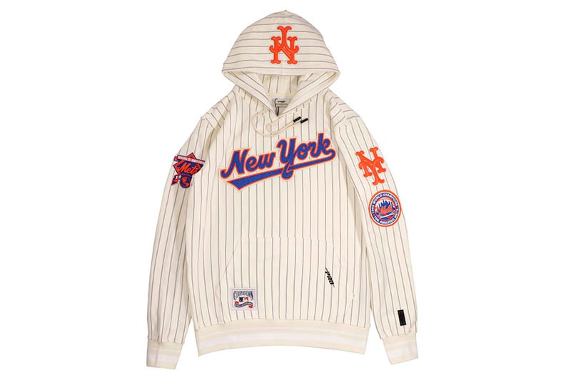 PRO STANDARD NEW YORK METS PINSTRIPE RETRO CLASSIC HOODIE (LNM5314441-ELY:EGGSHELL/GREY)