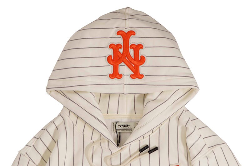 PRO STANDARD NEW YORK METS PINSTRIPE RETRO CLASSIC HOODIE (LNM5314441-ELY:EGGSHELL/GREY)
