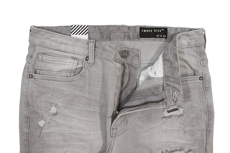 SMOKE RISE LIGHTNING EFFECT DENIM JEANS (JP23509:CLOUD GREY)