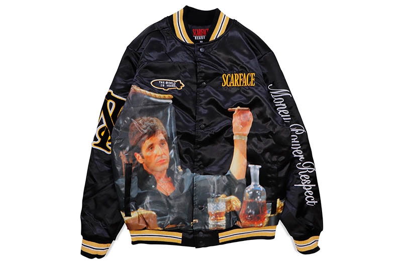 REASON CLOTHING SCARFACE MONEY POWER RESPECT SATIN VARSITY JACKET (SF-58:BLACK)