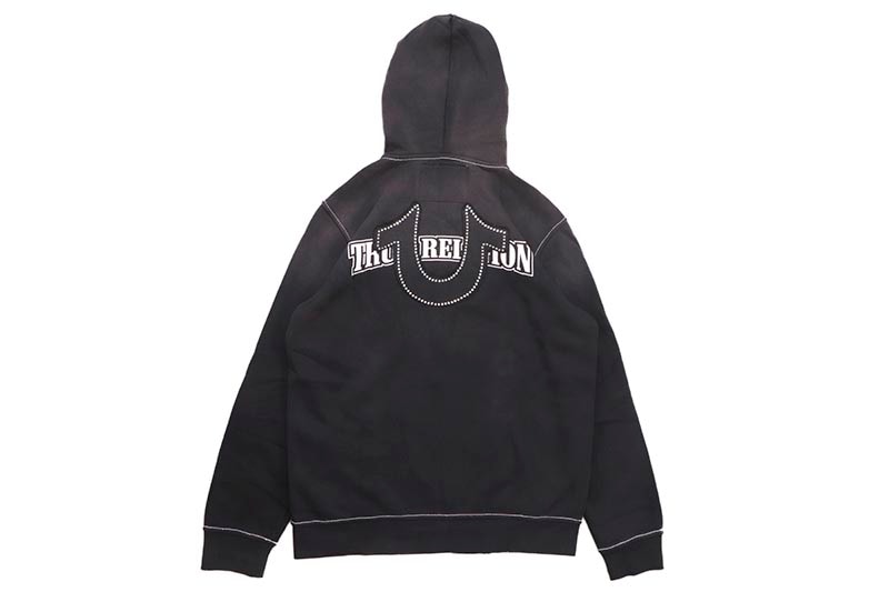 TRUE RELIGION BIG T CRYSTAL HORSESHOE ZIP HOODIE (109375C:BLACK)