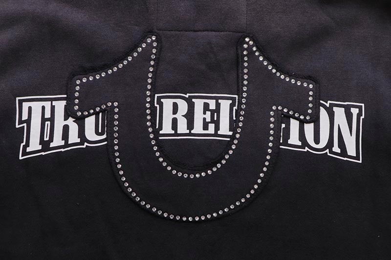 TRUE RELIGION BIG T CRYSTAL HORSESHOE ZIP HOODIE (109375C:BLACK)