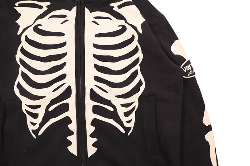 VANSON SKELTON BONES ZIP UP HOODIE (NVSZ-2211:BLACK)
