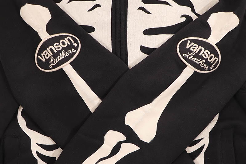 VANSON SKELTON BONES ZIP UP HOODIE (NVSZ-2211:BLACK)