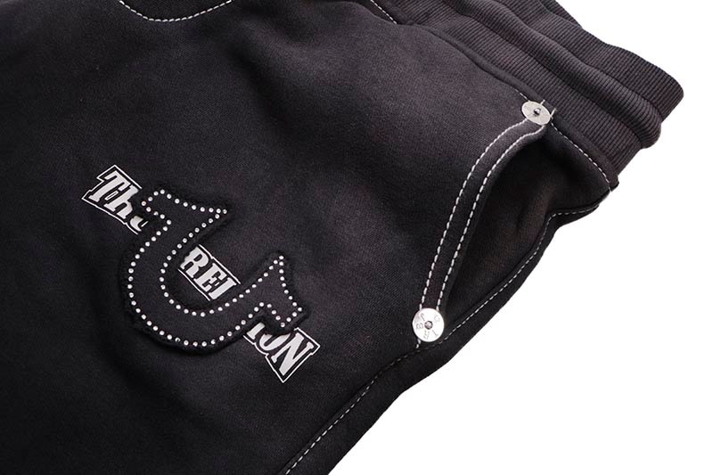 TRUE RELIGION BIG T CRYSTAL HORSESHOE STRAIGHT SWEAT PANT (109376C:BLACK)