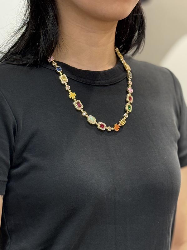 KD JEWELRY RAINBOW GEMSTONE CHAIN NECKLACE (KDJ060) (GOLD)