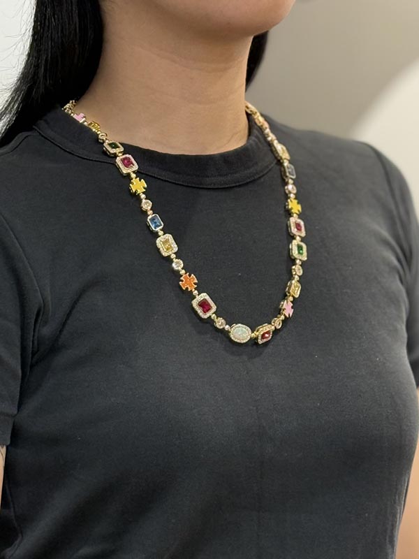 KD JEWELRY RAINBOW GEMSTONE CHAIN NECKLACE (KDJ060) (GOLD)