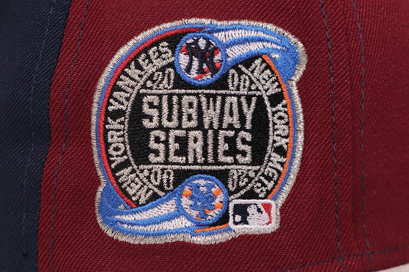 NEW ERA NEW YORK METS 59FIFTY FITTED CAP (2000 SUBWAY SERIES CUSTOM SIDE PATCH/LIGHT GREY UNDER VISOR/BURGANDY PINWHEEL STONE)