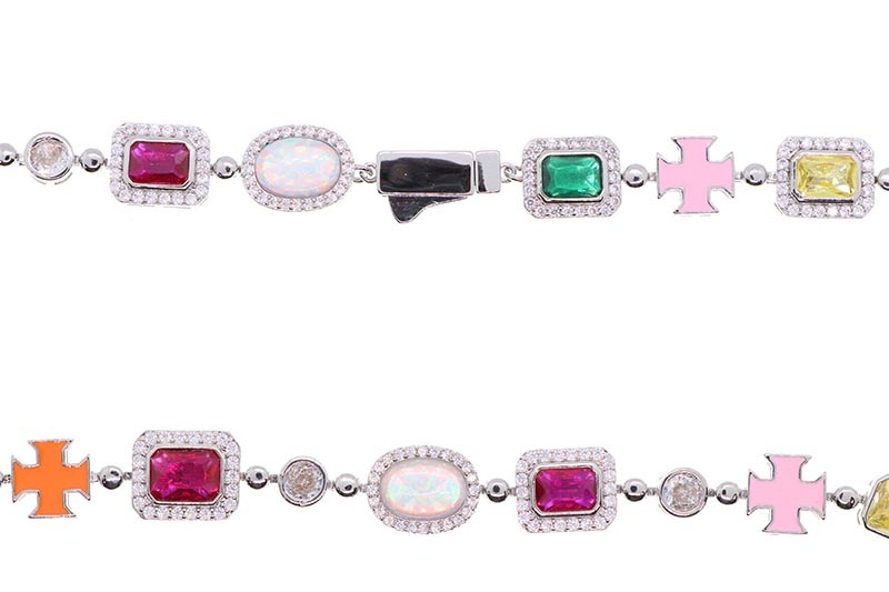 KD JEWELRY RAINBOW GEMSTONE CHAIN NECKLACE (KDJ062) (SILVER)