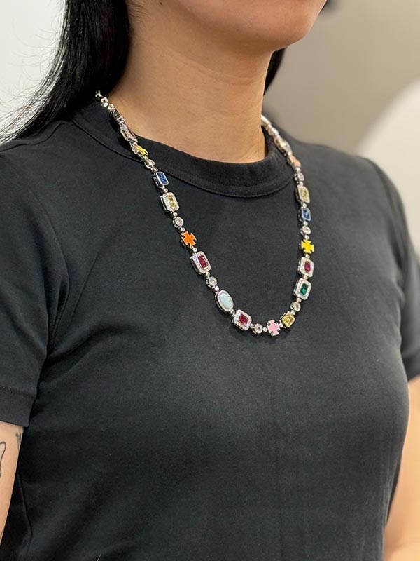 KD JEWELRY RAINBOW GEMSTONE CHAIN NECKLACE (KDJ062) (SILVER)