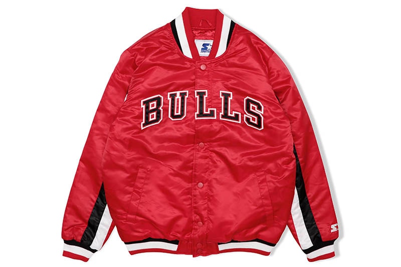 STARTER CHICAGO BULLS LOGO SATIN VARSITY JACKET (LS130247:CGB/RED)