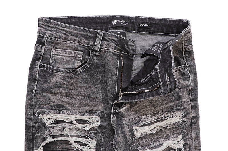 WAIMEA RIPPED SKINNY FIT DENIM PANTS (AOM8015D:BLACK BLEACH WASH)