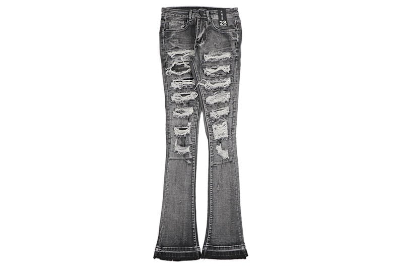 WAIMEA RIPPED SKINNY FIT DENIM PANTS (AOM8015D:BLACK BLEACH WASH)