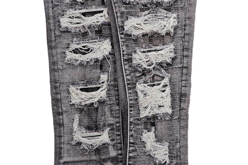 WAIMEA RIPPED SKINNY FIT DENIM PANTS (AOM8015D:BLACK BLEACH WASH)