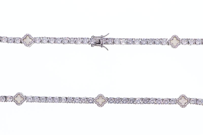 KD JEWELRY FOUR-LEAF CLOVER TENNIS CHAIN NECKLACE (KDJ064) (SILVER)