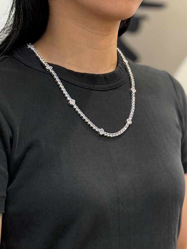 KD JEWELRY FOUR-LEAF CLOVER TENNIS CHAIN NECKLACE (KDJ064) (SILVER)