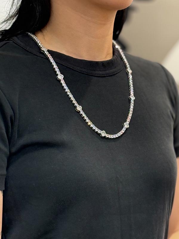 KD JEWELRY FOUR-LEAF CLOVER TENNIS CHAIN NECKLACE (KDJ064) (SILVER)