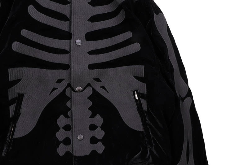 VANSON 50TH ANNIVERSARY SKELTON BONES VELVETEEN BOMBER JACKET (NVJK-2405RZ:BLACK/BLACK)