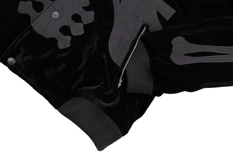 VANSON 50TH ANNIVERSARY SKELTON BONES VELVETEEN BOMBER JACKET (NVJK-2405RZ:BLACK/BLACK)