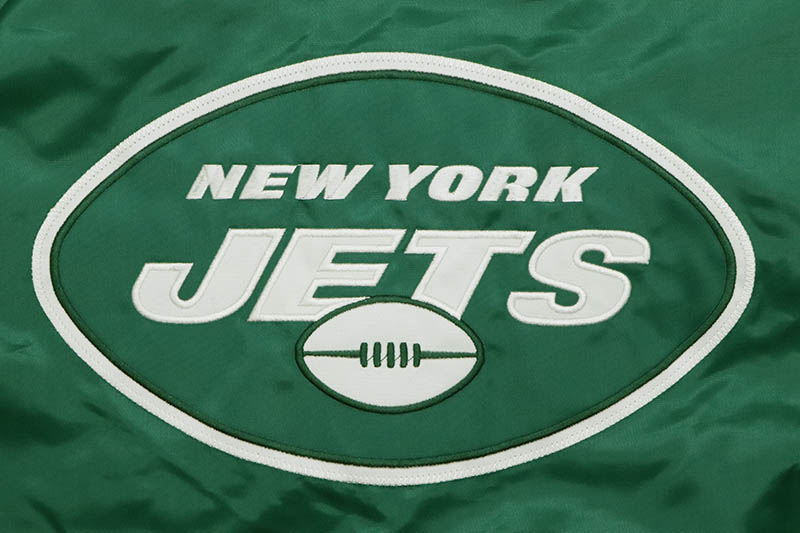 STARTER NEW YORK JETS LOGO SATIN VARSITY JACKET (LS100247:JET/GREEN)