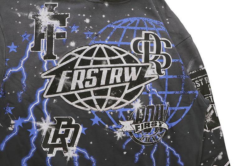 FIRST ROW ALL OVER LOGO PULLOVER HOODIE (FRF2477:GREY) | すべての