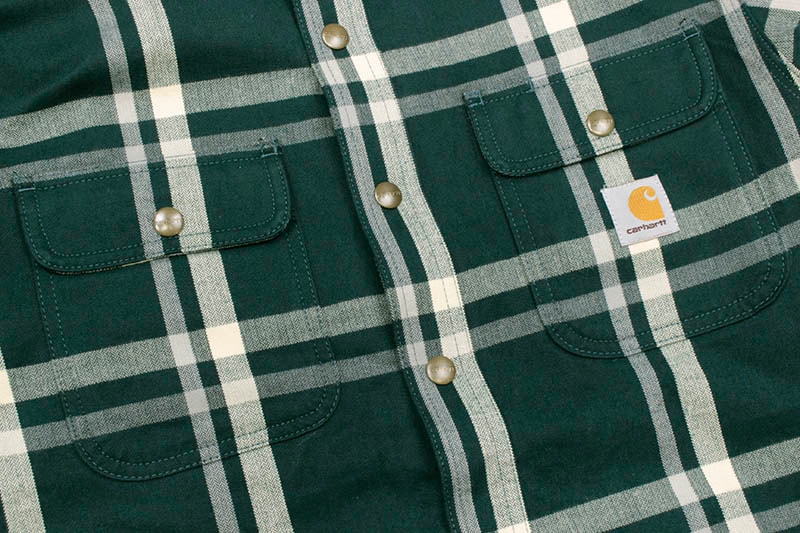 Carhartt RELAXED FIT FLANNEL SHERPA-LINED SNAP-FRONT PLAID SHIRT JACKET (104452-G32/INK GREEN)