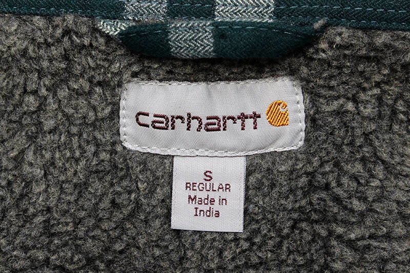 Carhartt RELAXED FIT FLANNEL SHERPA-LINED SNAP-FRONT PLAID SHIRT JACKET (104452-G32/INK GREEN)