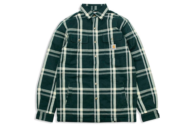 Carhartt RELAXED FIT FLANNEL SHERPA-LINED SNAP-FRONT PLAID SHIRT JACKET (104452-G32/INK GREEN)