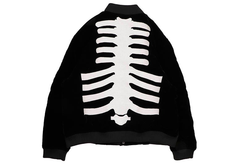 VANSON 50TH ANNIVERSARY SKELTON BONES VELVETEEN BOMBER JACKET (NVJK-2405RZ:BLACK/WHITE)
