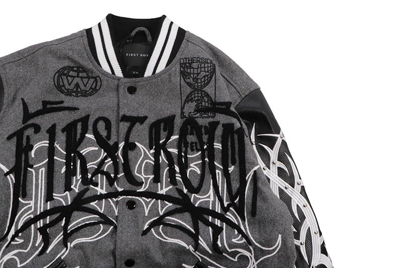 FIRST ROW Y2K TRIBAL VARSITY JACKET (FRJ0081:GREY)