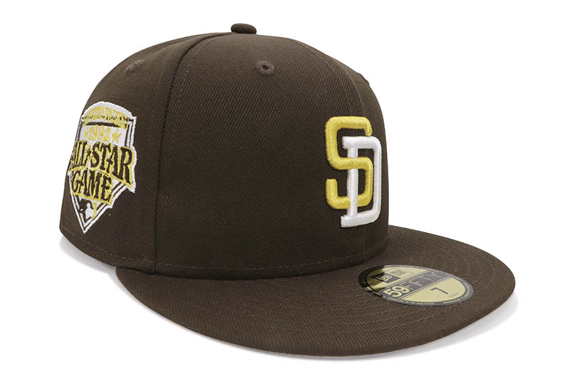 NEW ERA SAN DIEGO PADRES 59FIFTY FITTED CAP (1992 ALL STAR GAME CUSTOM SIDE PATCH/GREY UNDER VISOR/WALNUT)