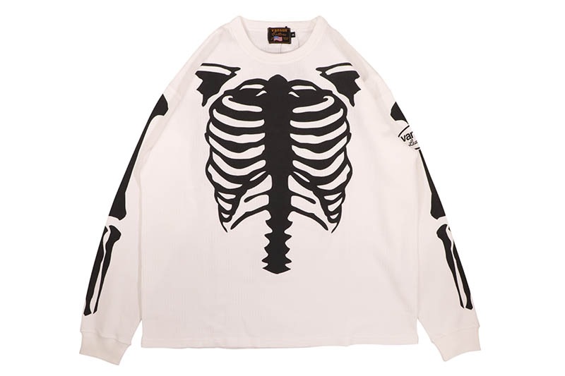 VANSON SKELTON BONES LS THERMAL T-SHIRT (RZV-2510:WHITE)