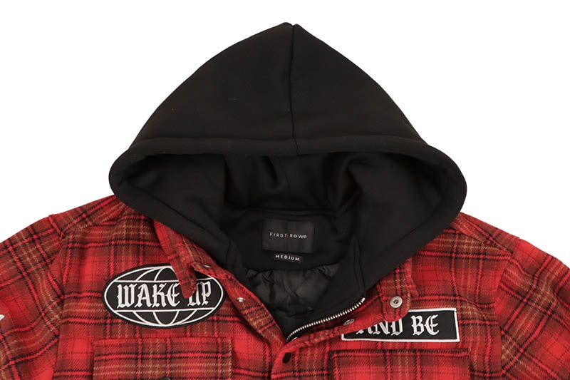 FIRST ROW WAKE UP AND BE FIERCE HOOD SHACKET (FRJ2102:BLACK/RED)