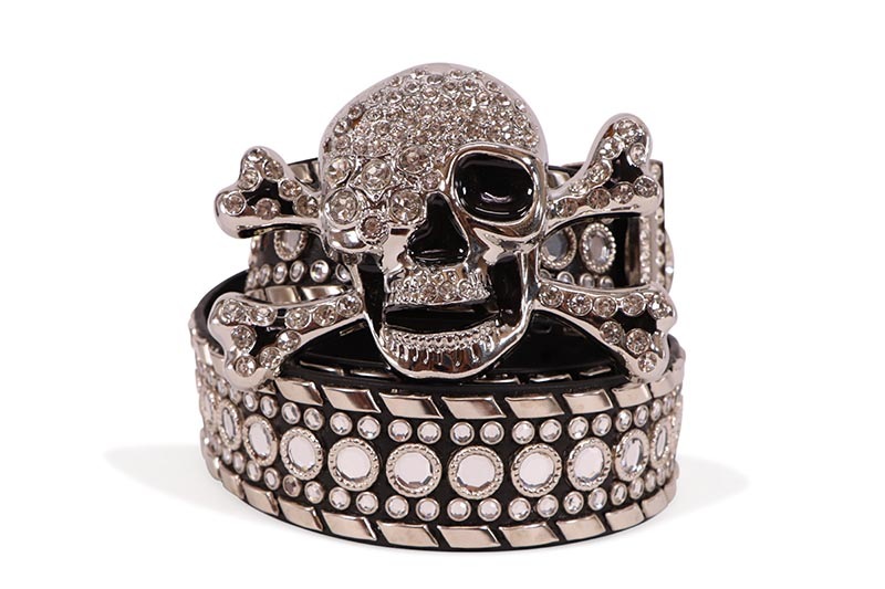 DRIP TRAP SKULL & BONES RHINESTONE BELT (DT.37:BLACK)