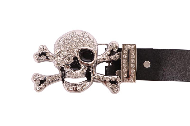 DRIP TRAP SKULL & BONES RHINESTONE BELT (DT.37:BLACK)