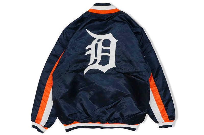 STARTER DETROIT TIGERS LOGO SATIN VARSITY JACKET (LS150297:DTI/NAVY)