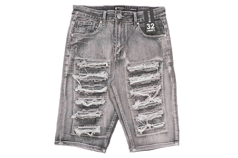 WAIMEA RIPPED SKINNY FIT DENIM SHORTS (AOM7387D:GREY WASH)